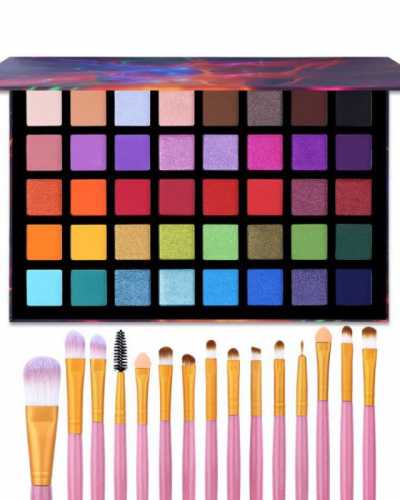 Spotlight Eyeshadow Palette with 15pcs Makeup Brushes Dazzling Sparkle Eye Shadow Metallic Pigmented Powder Makeup Set