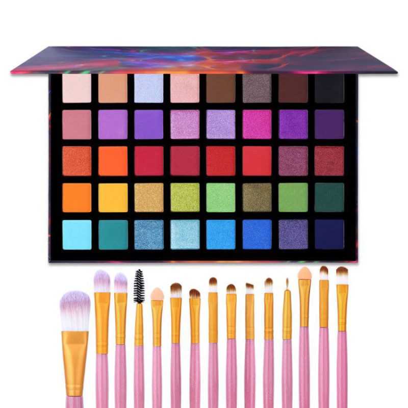 Spotlight Eyeshadow Palette with 15pcs Makeup Brushes Dazzling Sparkle Eye Shadow Metallic Pigmented Powder Makeup Set