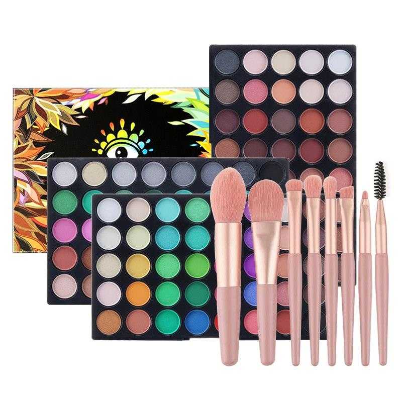 120 Color Eye Shadow Palette Natural Nude and Neon Combination+8PCS Brushes Makeup Set