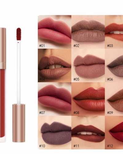 Matte Lip Gloss Liquid Lipstick Cosmetics Lightweight Lip Glaze Lasting Lip Tint Waterproof 12 Colors Lip Makeup TSLM1