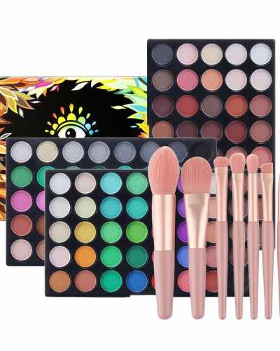 120 Color Eye Shadow Palette Natural Nude and Neon Combination+8PCS Brushes Makeup Set