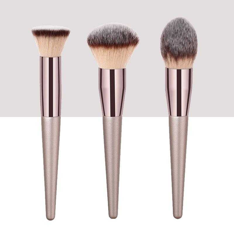 3 item big size single champagne makeup brushes flame tapered shape foundation powder flat head cosmetic brush tool maquiagem