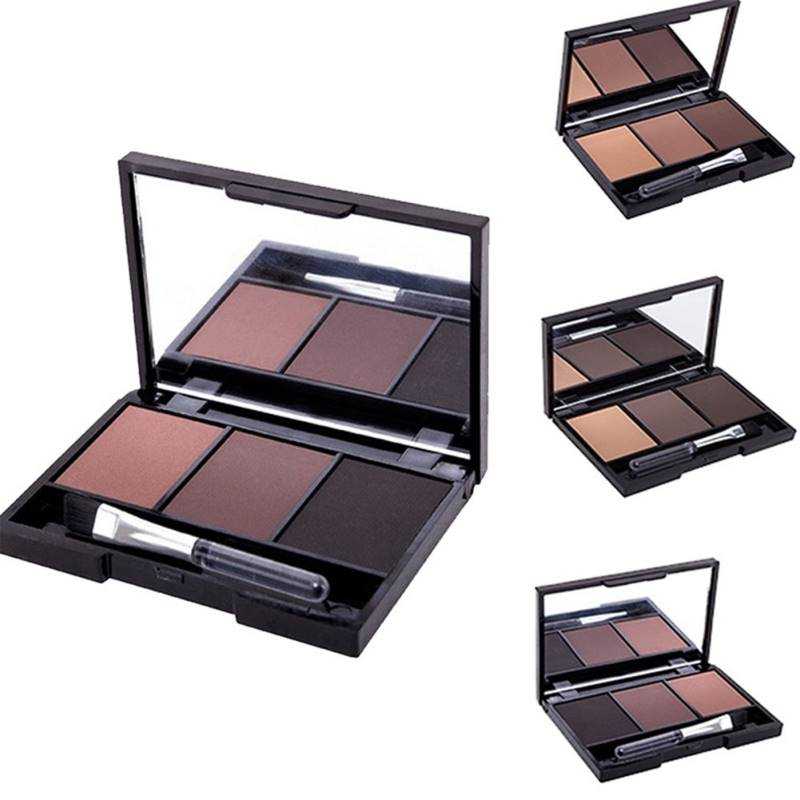 Professional 3 Color Eyebrow Powder Palette Cosmetic Waterproof Makeup Tool With Brush Mirror MA