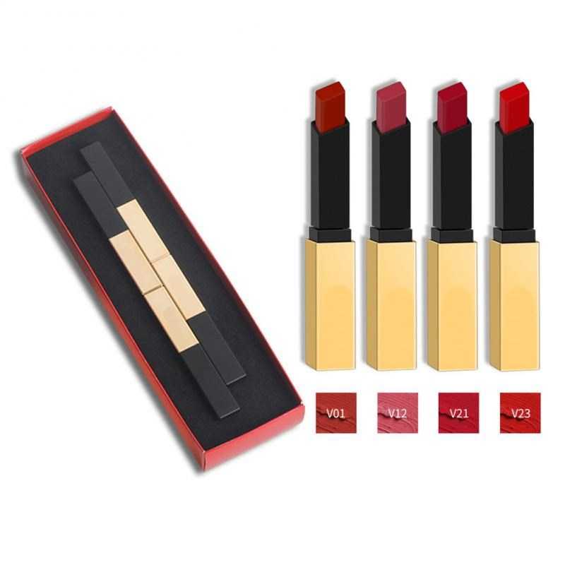 Four pack Set Metallic Pearly Lip Gloss Lasting Lip Glaze Sexy Cosmetics Ladies Makeup Fair skinned Nonstick Cup Charming QBMY
