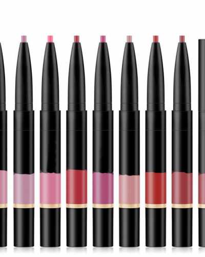 Double tip Lip Glaze Pencil Lip Gloss Liquid Matte Lipstick Non Stick Cup Double Lip Enamel Pencil Lip Line Pen TSLM1