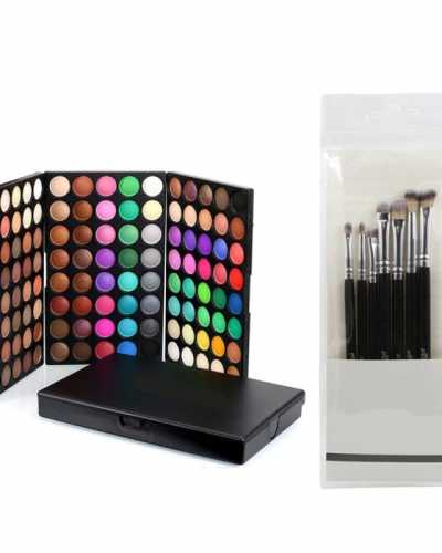 120 Colors SET Professional Makeup Eyeshadow Pallete Mixed Color Waterproof Natural Eye Shadow + 7PCS Soft Hair Brushes Set DFDF