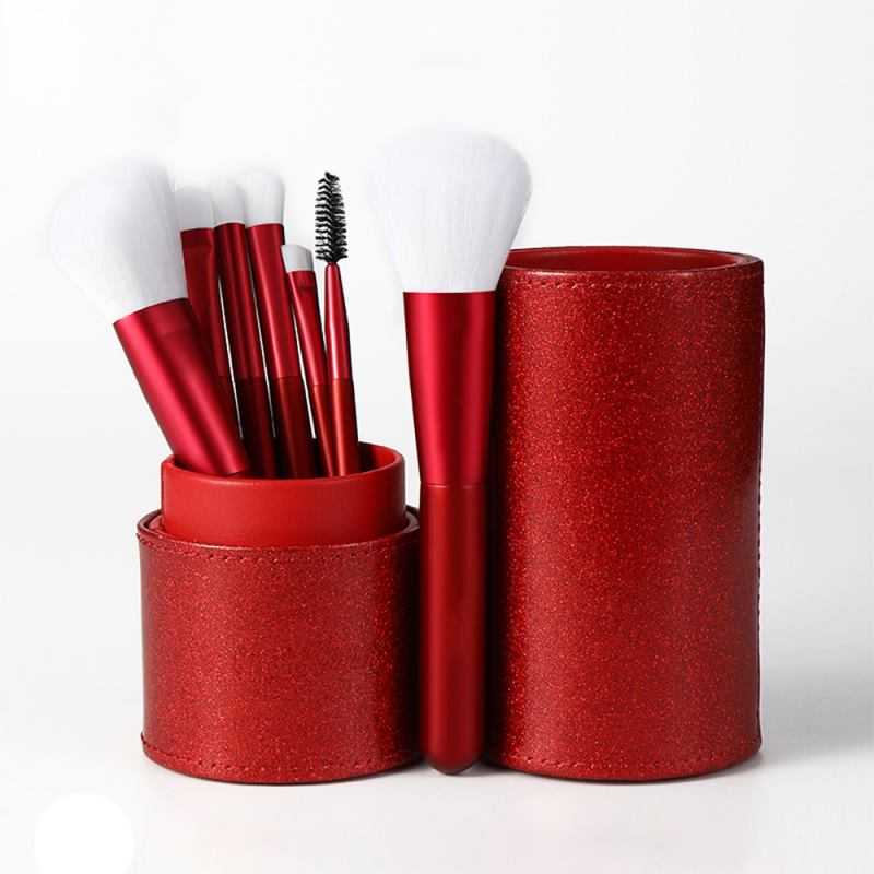 Red Makeup Brushes Set With Bag Eyebrow Foundation Blush Brush Powder Blending Eye Shadow Makeup Beauty Tool Kit 7pcs